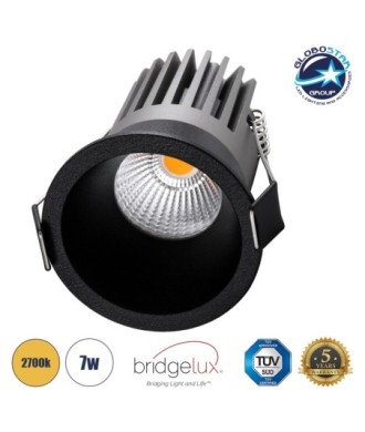 GLOBOSTAR® MICRO-B 60245 Χωνευτό Downlight Σποτ LED 7W 875lm 38° AC 220-240V IP20 Θερμό Λευκό 2700K - Bridgelux COB Chip & TÜV SÜD Driver - Μαύρο Ματ - Μ6 x Π6 x Υ7.8cm - Q5cm - 5 Χρόνια Εγγύηση